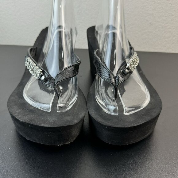 Guess Platform Wedge Sandals With Rhinestones & Black Faux Leather Straps 8.5 - Picture 2 of 7